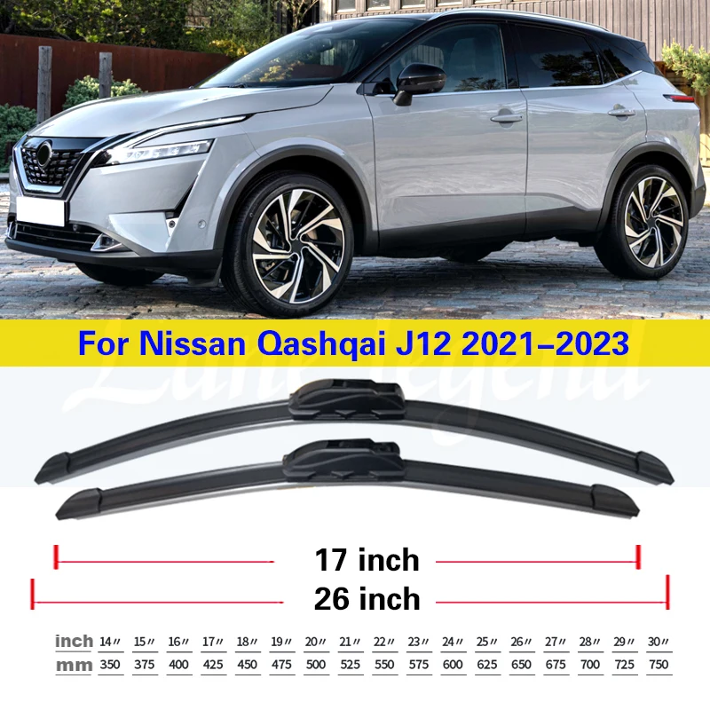 Car Front Rear Wiper Blades Set For Nissan Qashqai J12 2021 2022 2023 Windshield Windscreen Window Brushes Accessories 26\