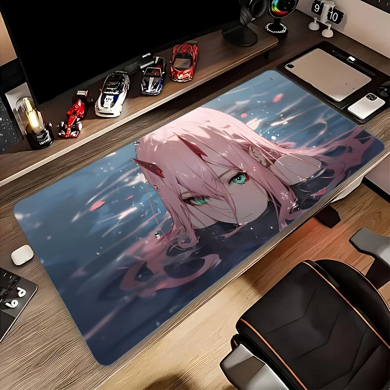 

1pc Anime-Style Large Non-Slip Rubber Gaming Mouse Pad with Wrist Rest - Pink Hair Anime Character Design, Artistic Desk Mat for