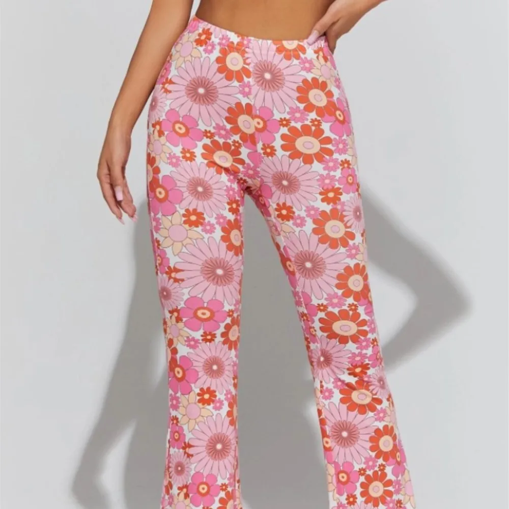 Fashionable Trousers Personalized Floral Daily Temperament Personalized Woman Clothes Mid-waist Elastic Waist Flared Trousers