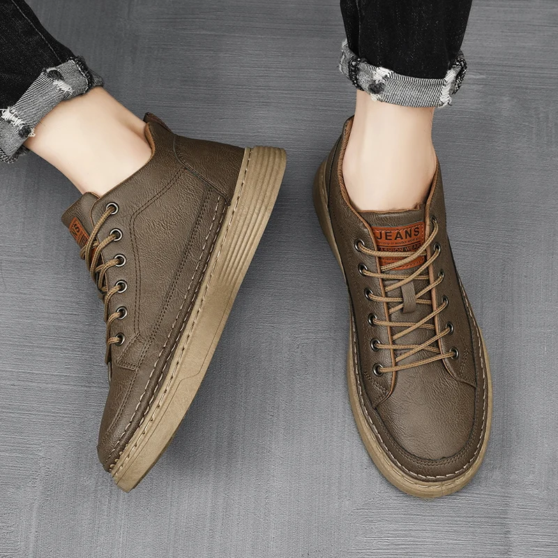 Baskets homme printemps-automne tendance à petits prix - Chaussures de travail confortables en cuir, style décontracté - Légères et légères_voghion.com