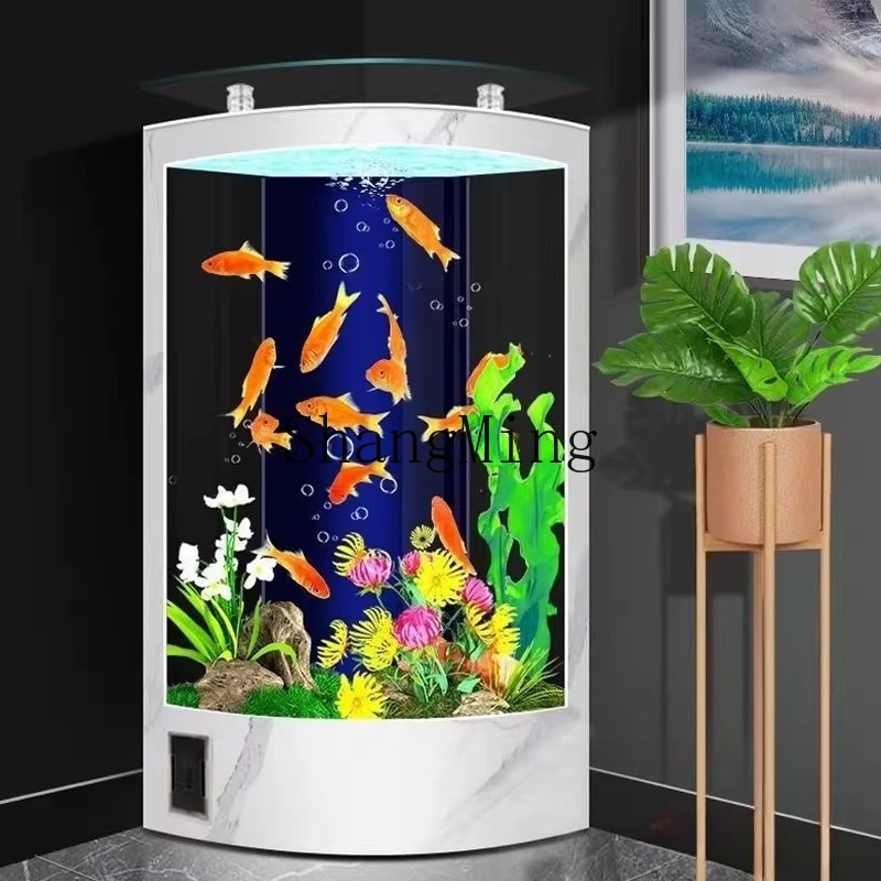 

ZYH new fan-shaped goldfish tank household living room medium and large vertical floor glass aquarium