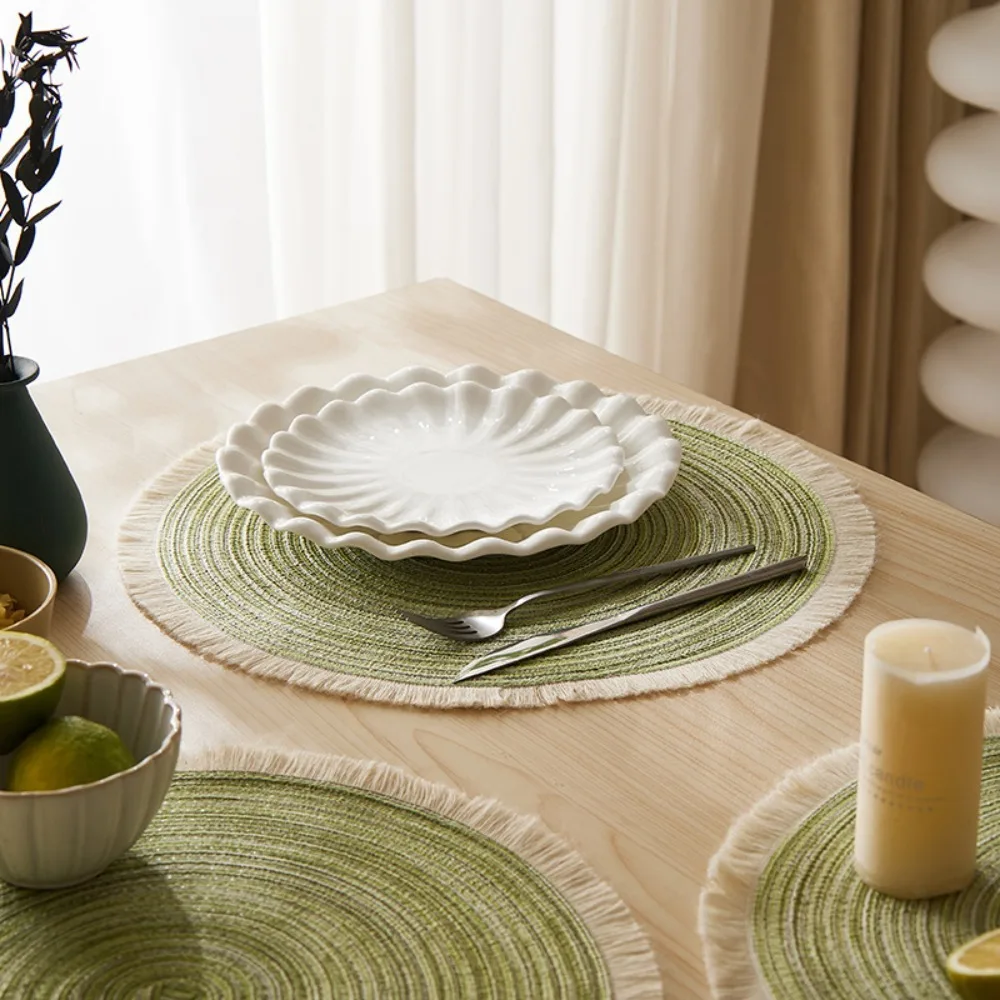 

D5 4Pcs Set 38cm Placemat Household Non Slip Table Decoration Protection Mat Woven Placemat Round Anti Scalding Table Pot Mat