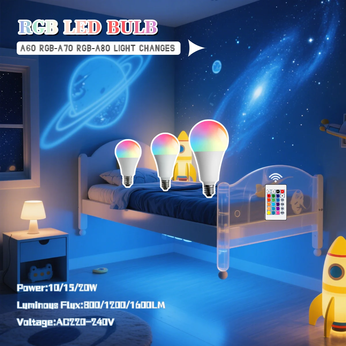 3PCS/LOT Smart RGBW Bulbs  E27 20W 15W 10W LED Light RGB Lampada Changeable Colorful RGBW LED Lamp with IR Remote Control 220V