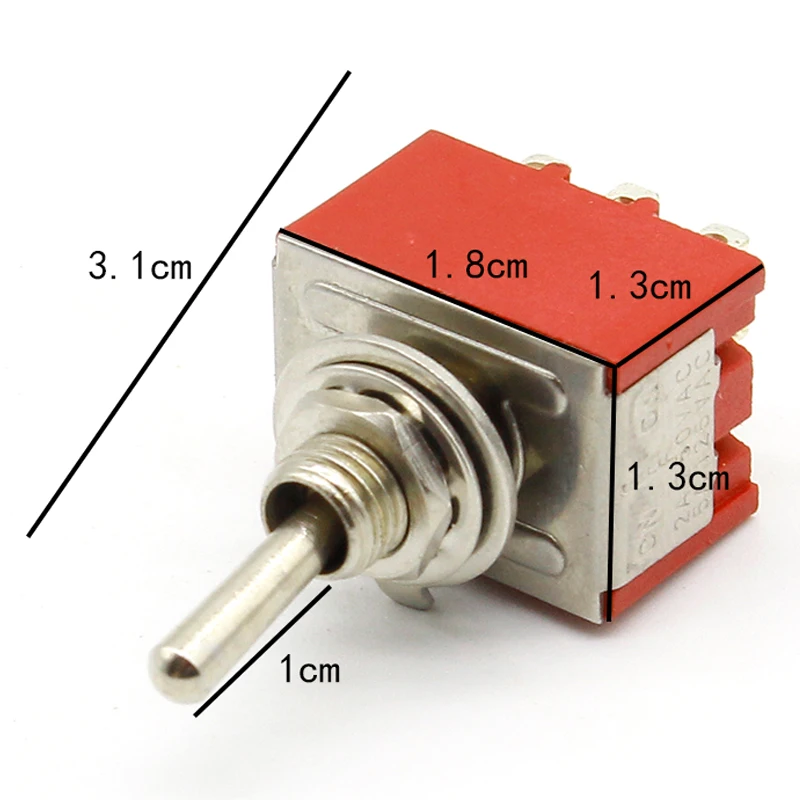 1 pcs NEW Red 9 Pin ON-OFF-ON 3 Position Mini Toggle Switch AC 6A/125V 3A/250V