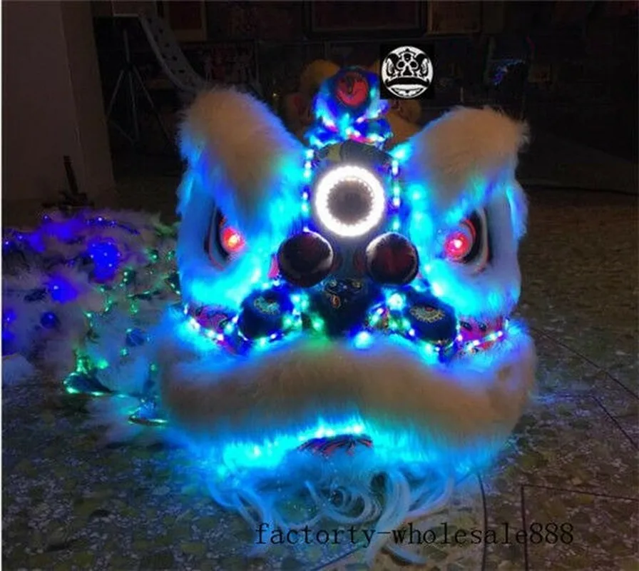 

Advertising Led Light Wool Southern Lion Dance Mascot Costume for Two Adult Chinese Folk Art Christmas Halloween Clothing Dress