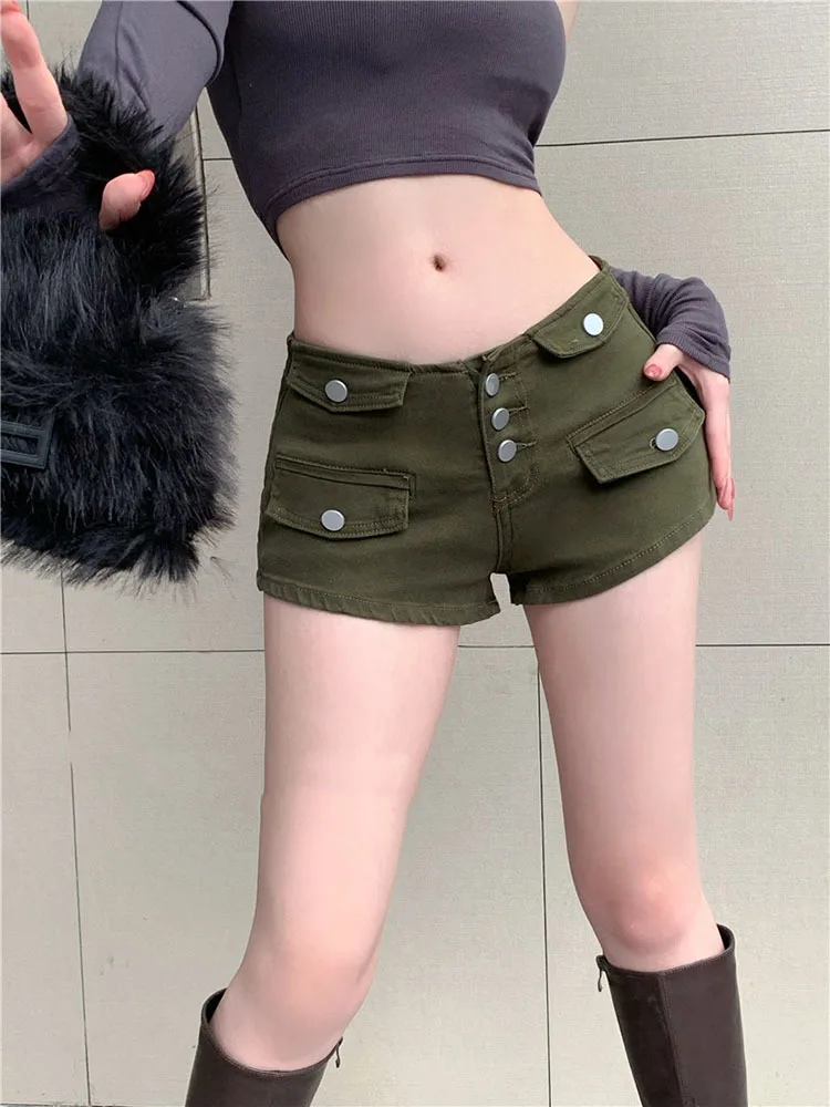 

Army Green Sexy Single-Breasted Hot Pants for Women Denim Shorts Super Short Disco Nightclub Hot Pants Seaside Holiday 2023