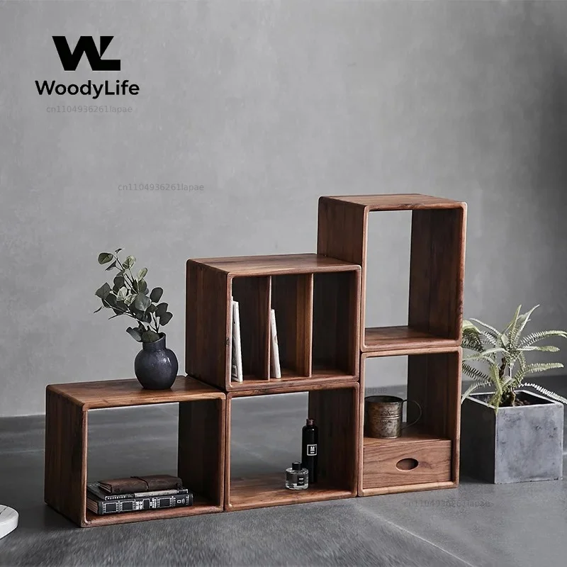 Premium Solid Wood Cube Storage Shelf, Rounded Corner Modular Bookcase Unit Creative Floor Standing Display Rack for Living Room