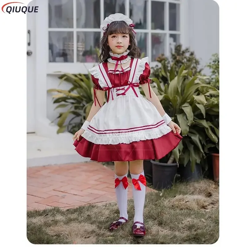 Vestido de sirvienta Lolita para niños, disfraz de sirvienta encantador para niñas, disfraz de cosplay para niños