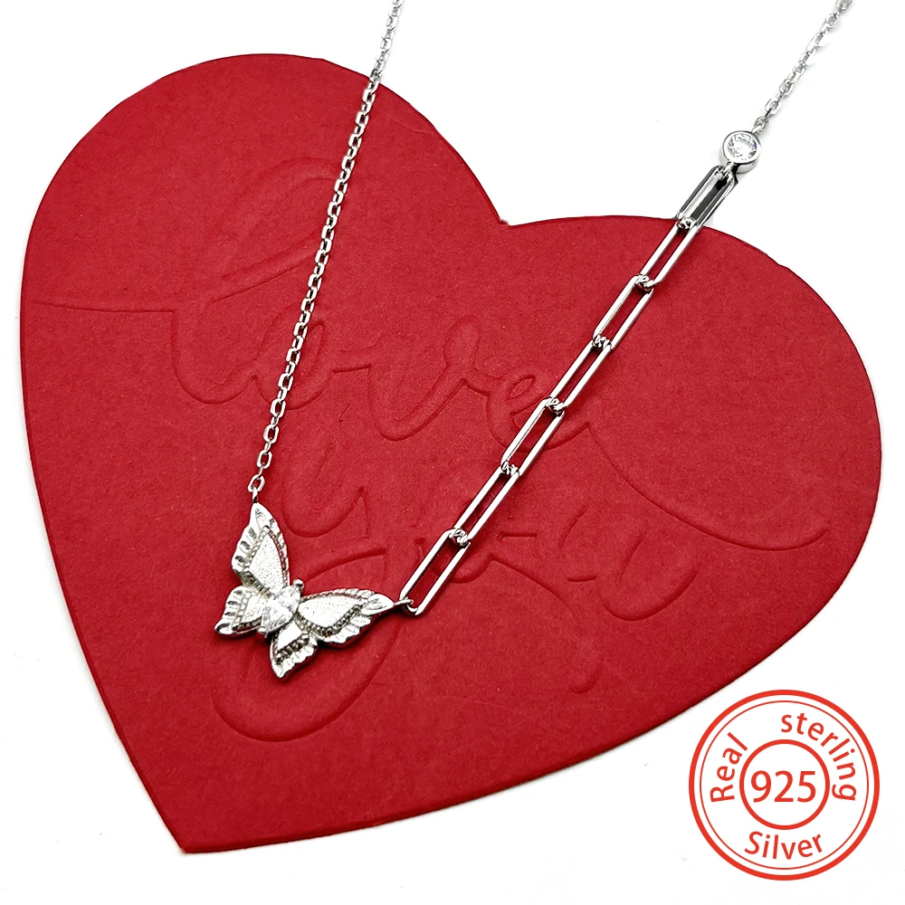 

925 Sterling Silver Butterfly Necklace Women Girlfriend Y2K Sexy Hot Accessory Party Hiphop Clavicle Chain Birthday Jewelry Gift