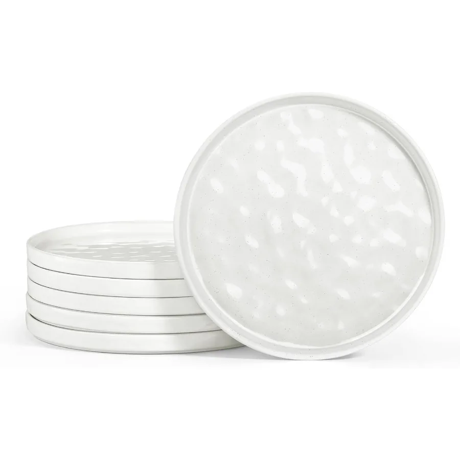 

Set of 6 Large 7.9 Inch Ceramic Dinner Plates for Kitchen Use Ideal for Serving Salad Appetizers Cake and Bread Premium Porcela