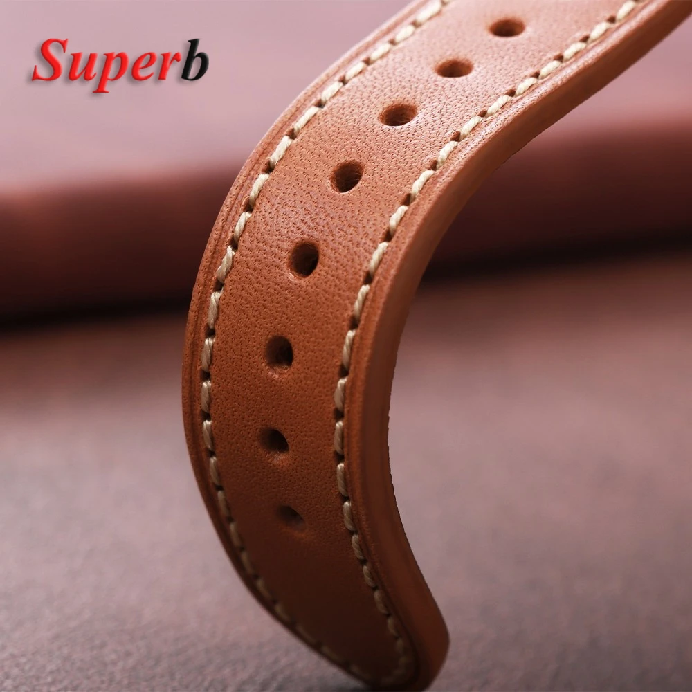 Handgefertigtes Rindslederarmband mit Nähten für Rolex, belüftetes Design, 18 mm, 20 mm, 22 mm, grün-braunes, ultradünnes Herrenarmband