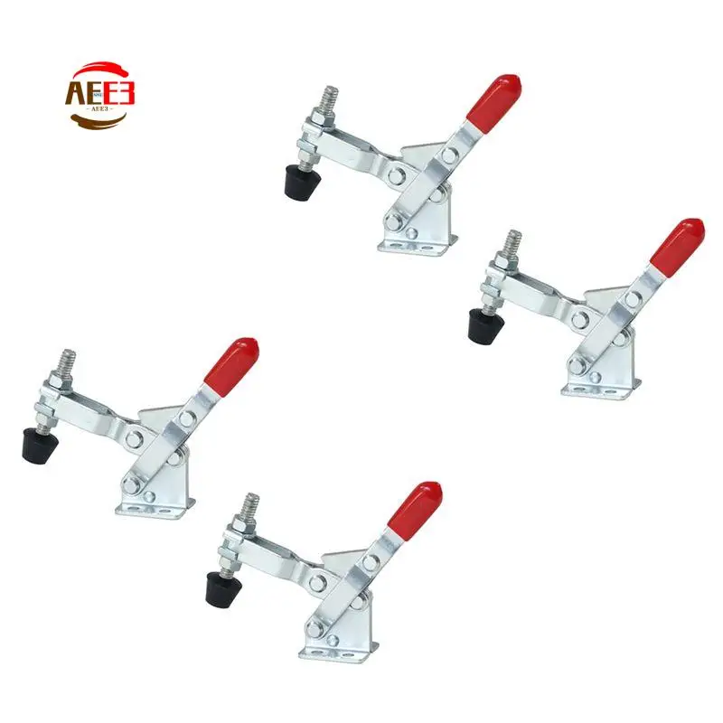 AEE3-4PCS Vertical Quick-Release Toggle Clamp 102B - 220 Ibs Holding Capacity W Rubber Pressure Tip Easy To Use Silver