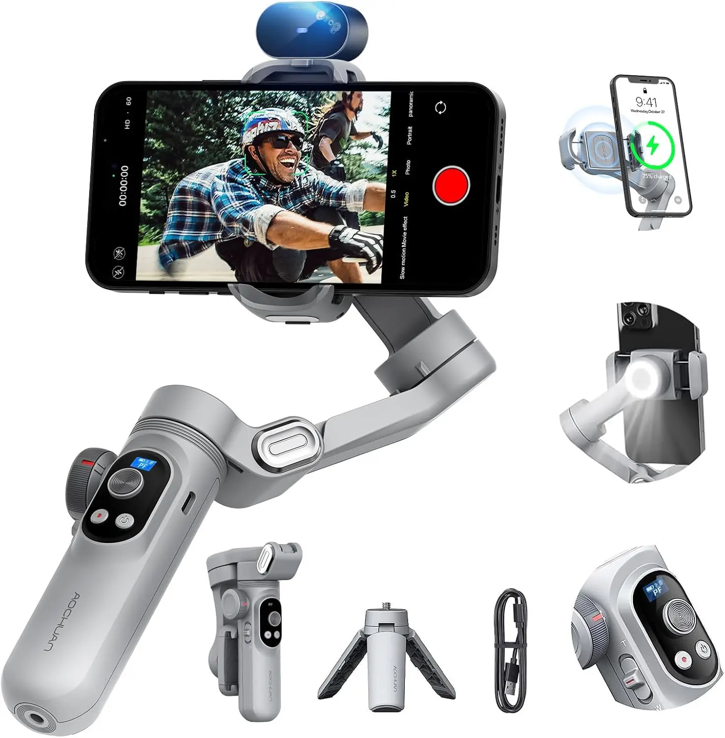 

AOCHUAN Xpro AI Smartphone Gimbal Stabilizer 3-axis Stabilizer for iPhone&Android AI Tracking Sensor Phone Gimbal w/OLED Screen