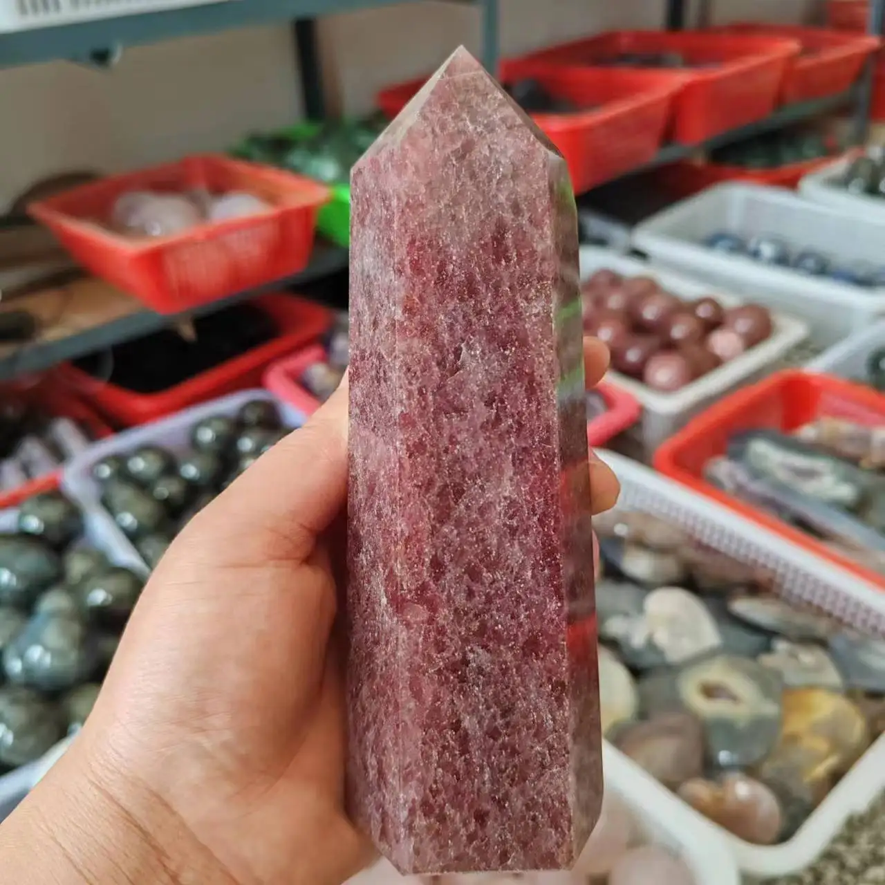 Natural Strawberry Stone Quartz Crystal Obelisk Quartz Point Reiki Healing