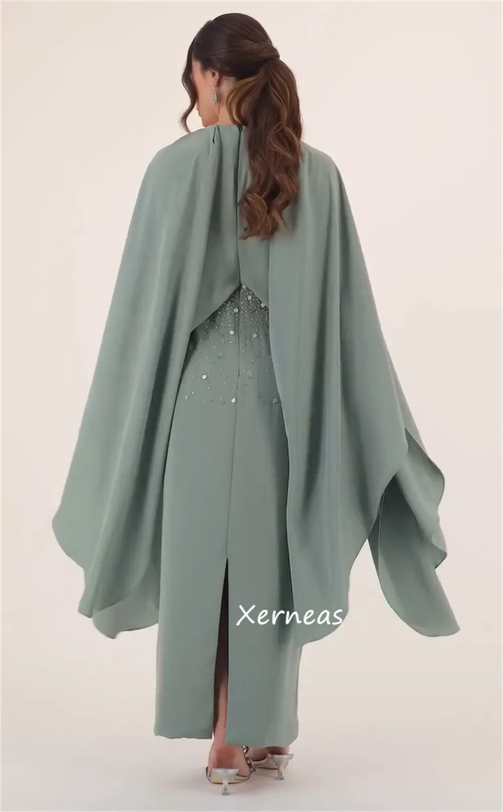 カスタマイズされたファッションジャージプリーツスパンコール付きストレートOネックミディドレスオーダーメイドフォーマルクラシックチャイニーズスタイル