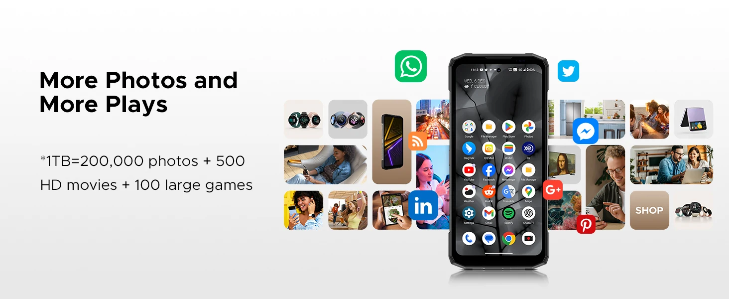 DOOGEE Blade20 Plus Rugged Smart Phone Helio G100 11800mAh Battery 48GB RAM(6+42) 256GB ROM Android 16 64MP AI Main Camera NFC Widevine L1 Support Mobile Phones