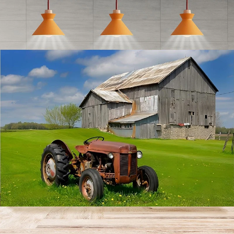 

Green Farmland Photography Backdrop Party Sunny Country Hills Agriculture Farmland Farm House Tractor Background Wall Banner