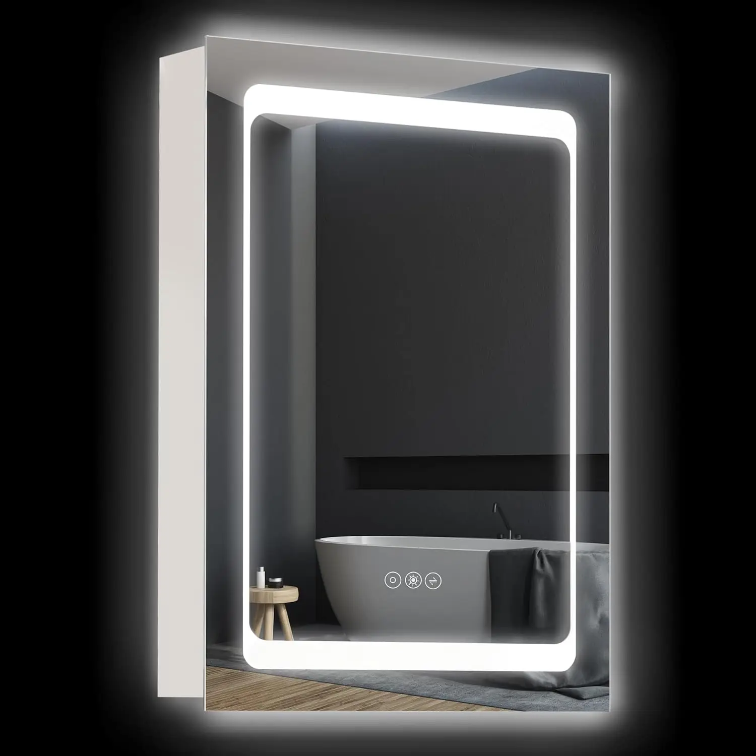 

LED Lighted Medicine Cabinet Wall Mounted Bathroom Mirror 3 Storage Shelves Plug-in, Customized