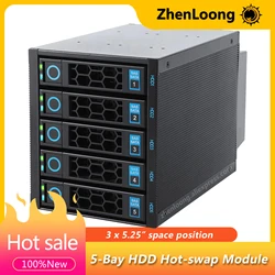 5-Bay Hot Swap Hard Disk Cage Module 3.5-inch SATA SSD HDD Rack Cabinet Data Storage For Three 5.25-inch Optical Drive Position