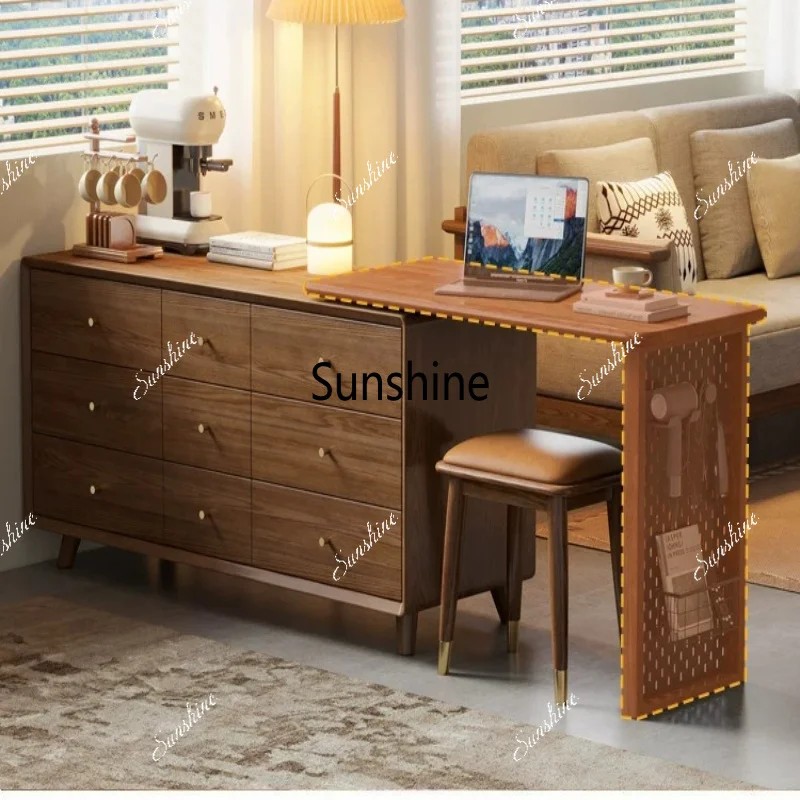 Nordic solid wood dresser nine-bucket storage cabinet bedroom, telescopic