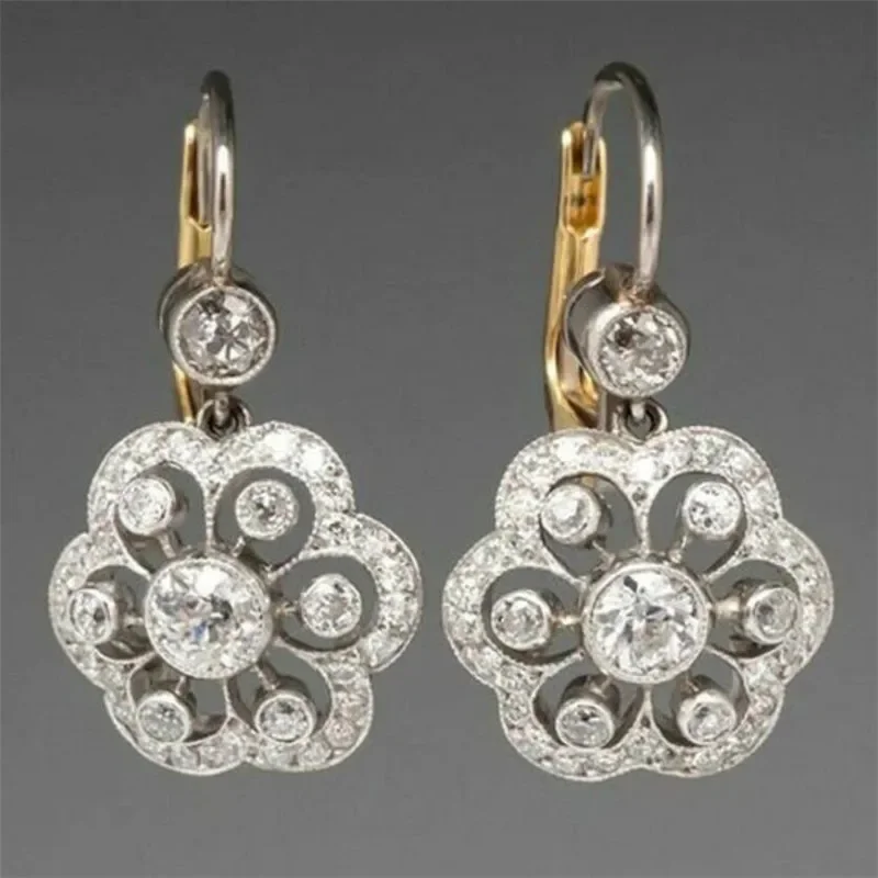 Vintage Elegant Hollow Flower Sliver Zircon Earrings for Women Ethnic Style Creative Party Jewelry Accessories Custom Jewelry