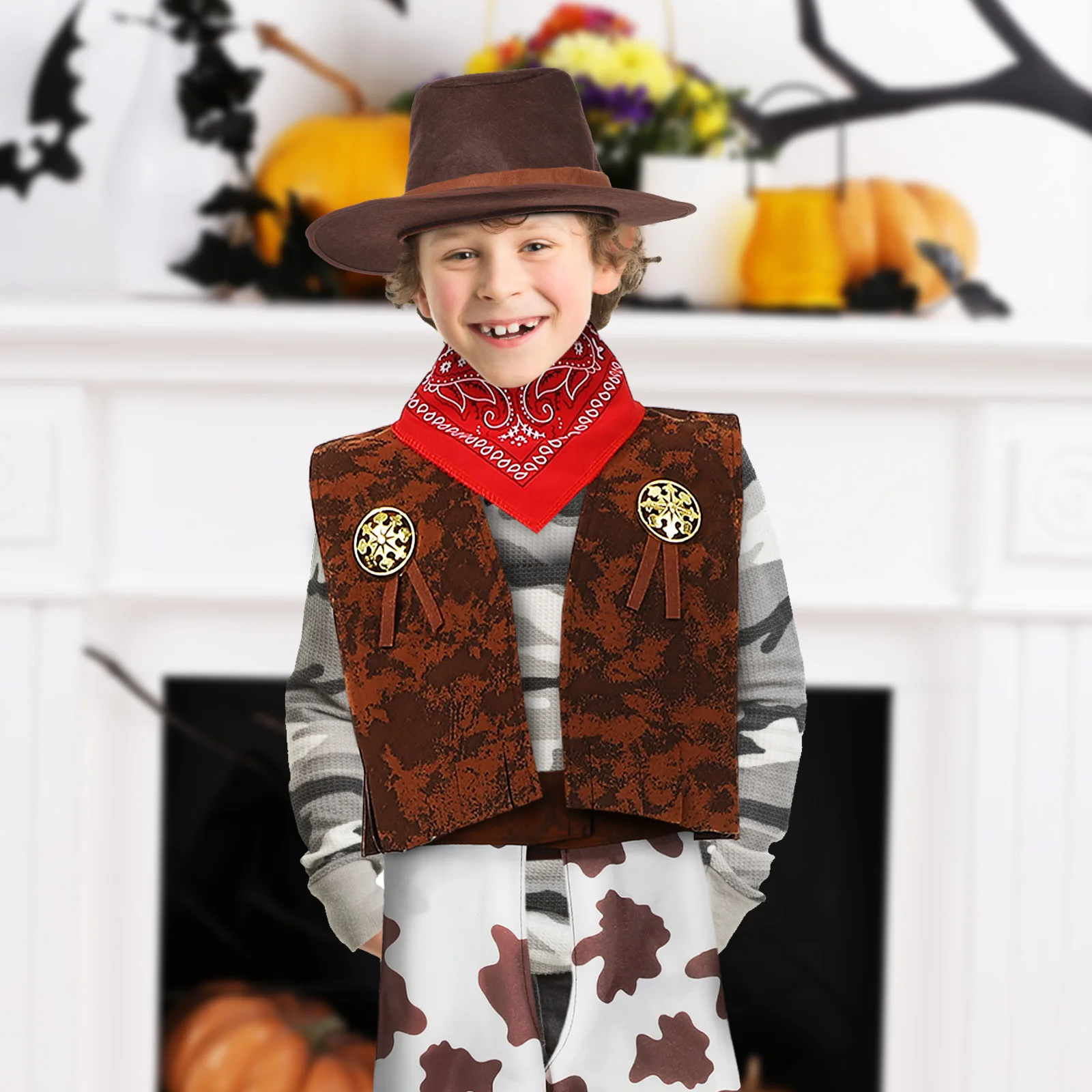 

1 Set Boys Cowboy Outfit Complete Cowboy Costume With Vest Pants Kids Hat Perfect For Halloween Cosplay