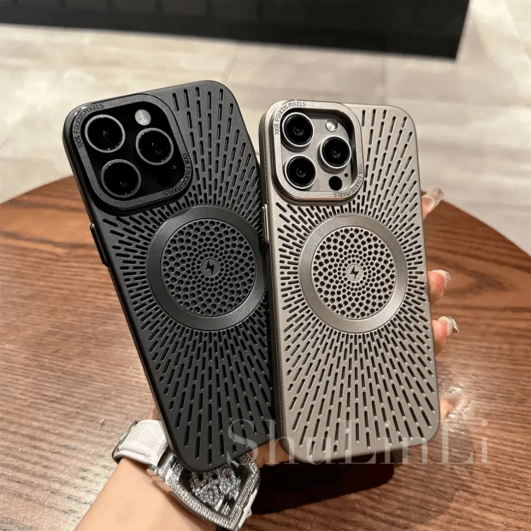 

FORiPhone16ProMax mobile phone case breathable heat dissipation hollow PC magnetic suction Apple 14 anti-drop protective case 15