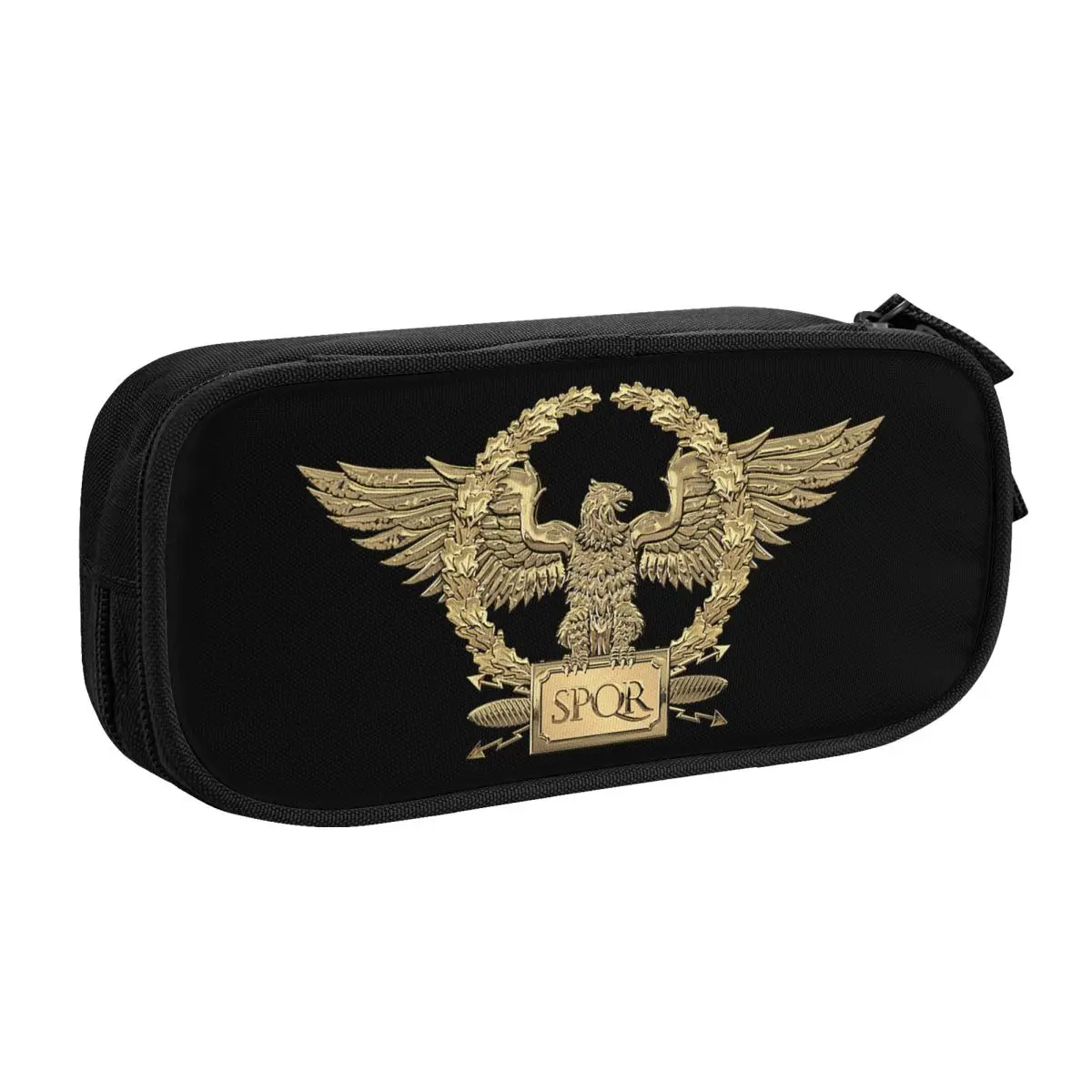 Kawaii Custom Gold SPQR Roman Imperial Eagle Pencil Case for Girls Boys Large Storage Pen Box Bag Stationery