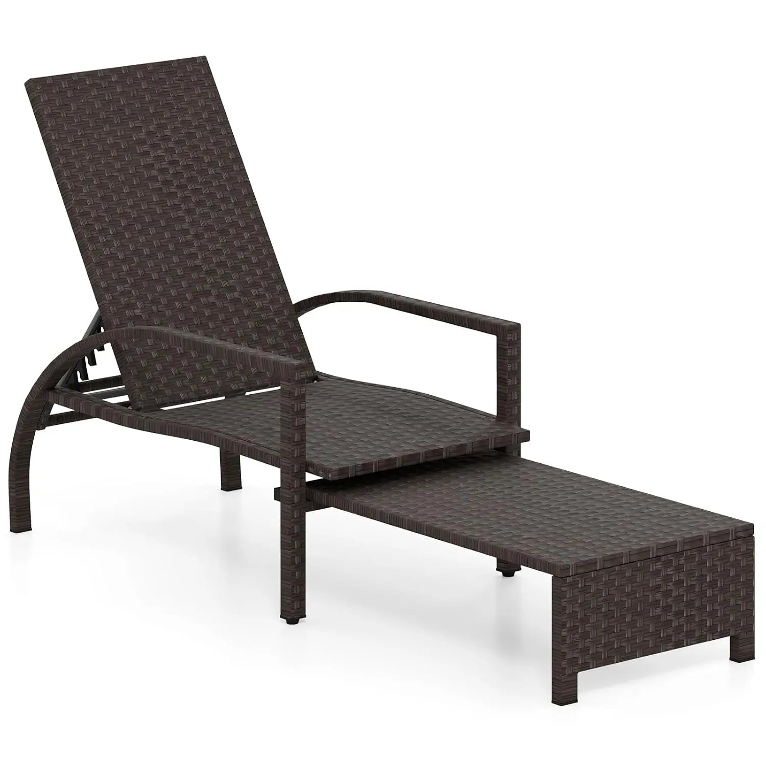 

Outdoor Lounge Chair Retractable Ottoman 6-Level Adjustable Backrest Rattan Metal Frame Poolside, Customized