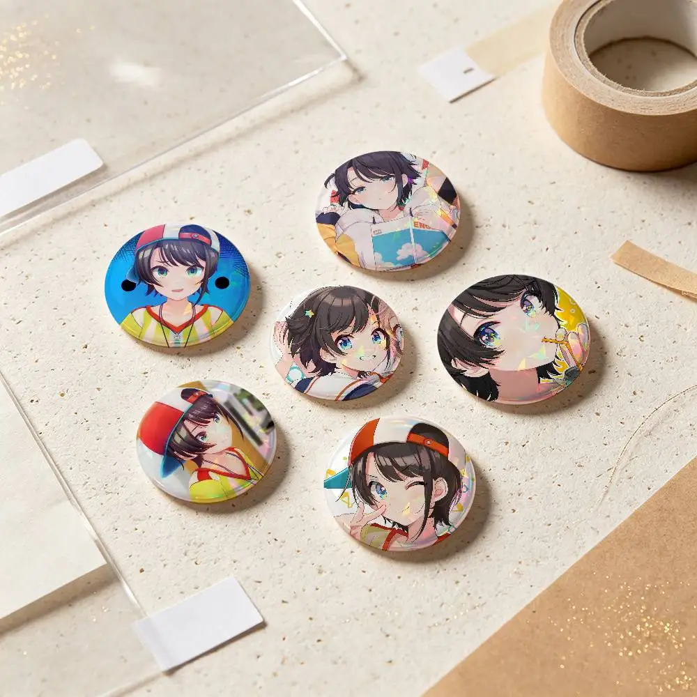 Subaru Oozora Anime Figure Badges Button Round Creative Pin Brooch Badge Bag Decor Accessories Fans Collect Friends Gifts