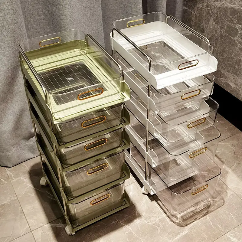 Plastic Luxury Floor-To-Ceiling Kitchen Trolley Mobile Toilet Storage Rack Multi-functional Snack Storage Rack Kitchen Furniture