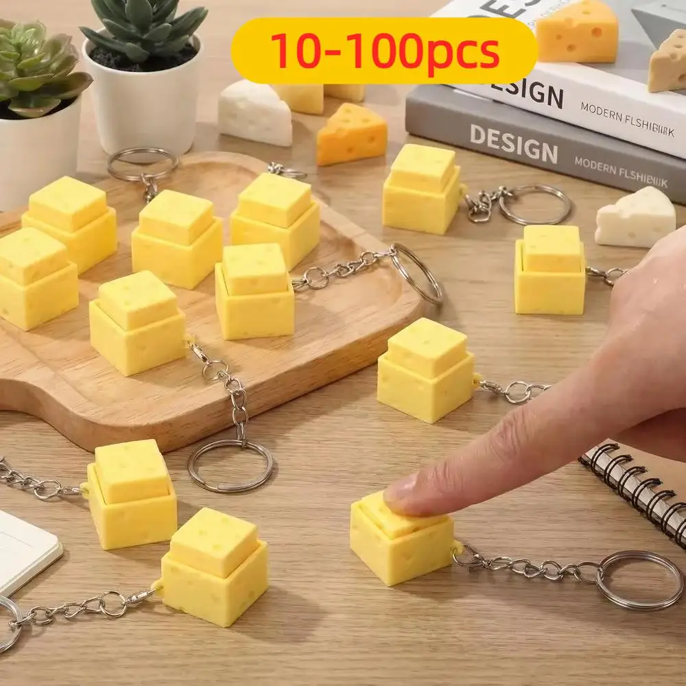 10-100Pcs Cheese Clicker Keychain 3D Printed Keyboard Switch Stress Relief Gift for Teacher Nurse Colleague Graduation