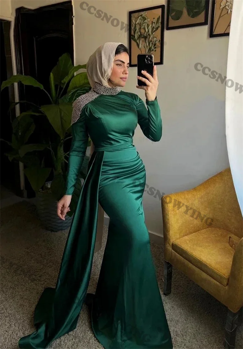 

customizable Sexy Long Sleeve Prom Dress Muslim Evening Dresses Formal Party Gown High Neck Hijab Arabic Kaftan Robe De Soiree