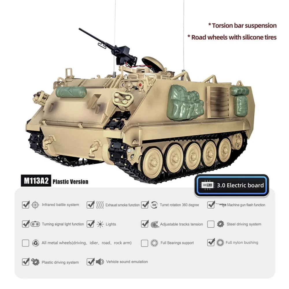 1/16 Tongde RC tanque militar M2412-C M113A2 APC torreta rotación 360 grados luz LED infrarroja sonido remoto Panzer juguete eléctrico