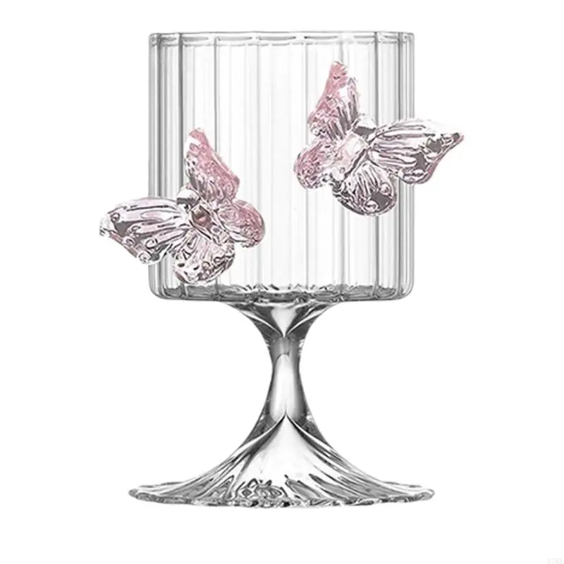 37ME Unique 250Ml Pink Butterfly Highballs Glass With Elegant Appearance Ergonomic Grip Water Goblet For Any Occasion
