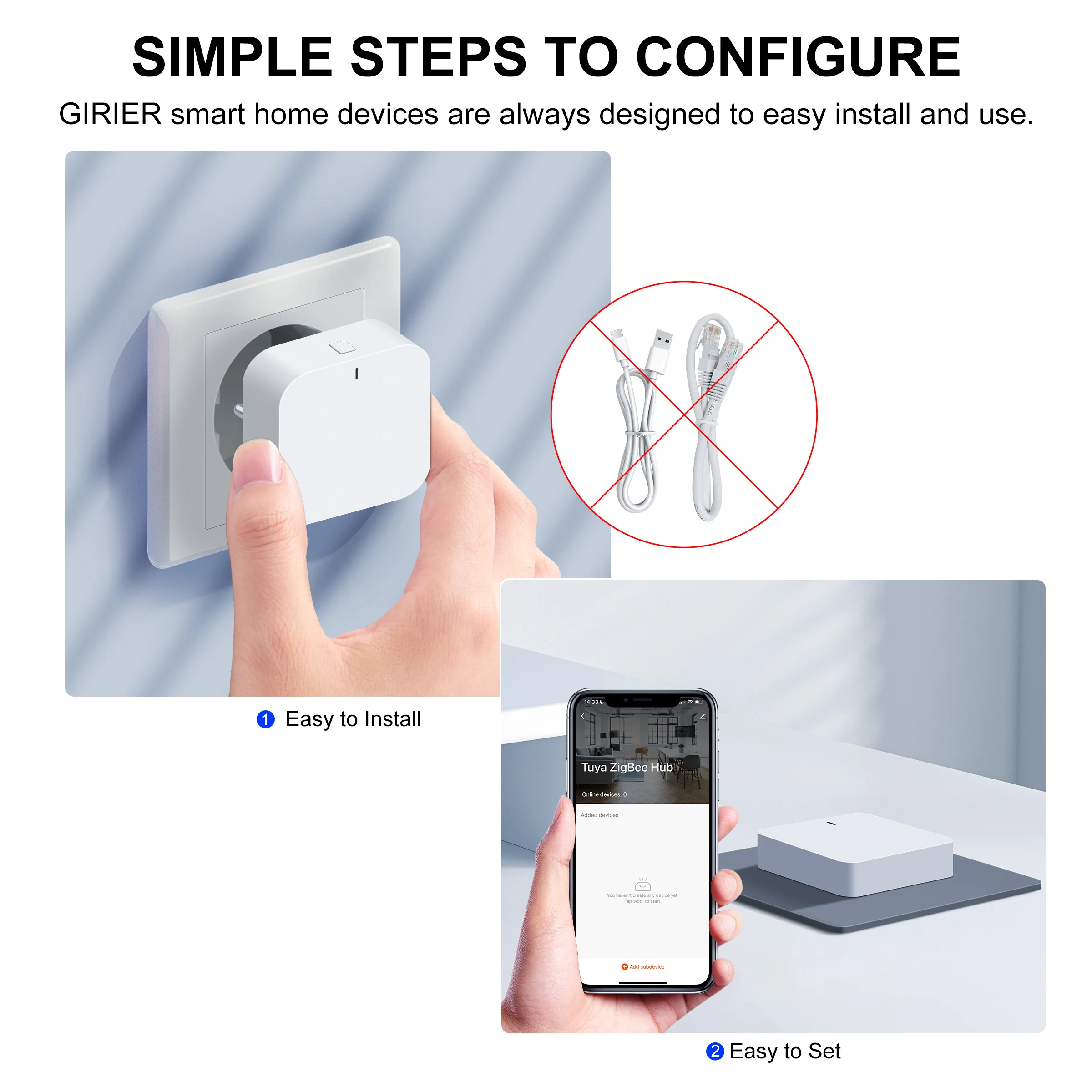 GIRIER Tuya Smart ZigBee Gateway Hub Plug-in Type Multi-mode Bluetooth Mesh Hub for Home Automation System Work Alexa Hey Google