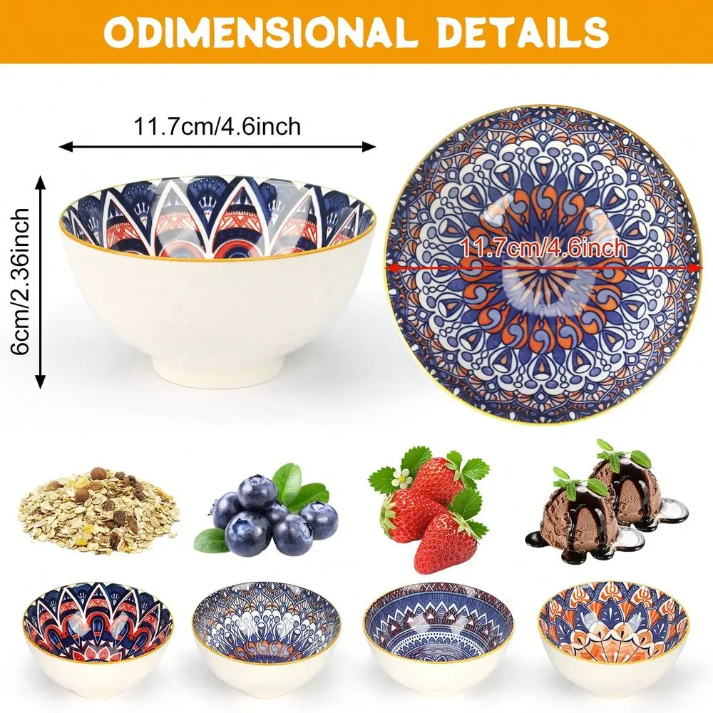 

Of 6 Ceramic Bowls 10 Oz, Bohemian Ceramic Bowl Set, Bohemian Style Small Vintage Bowl Gift, 4 Color Kitchen Cutlery Serving Bo