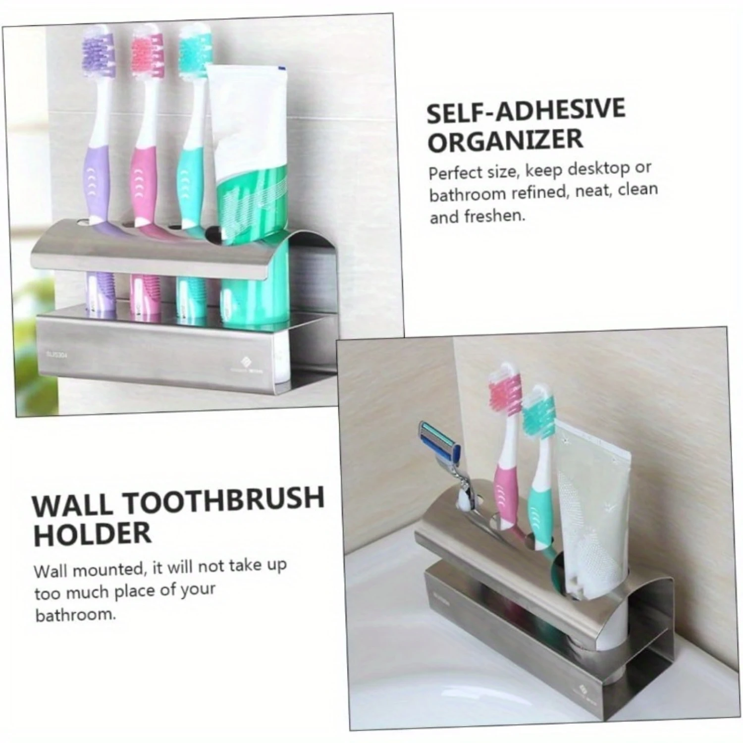 Stainless Steel Toothbrush & Toothpaste Holder - No-Drill, Freestanding Organizer For Bathroom