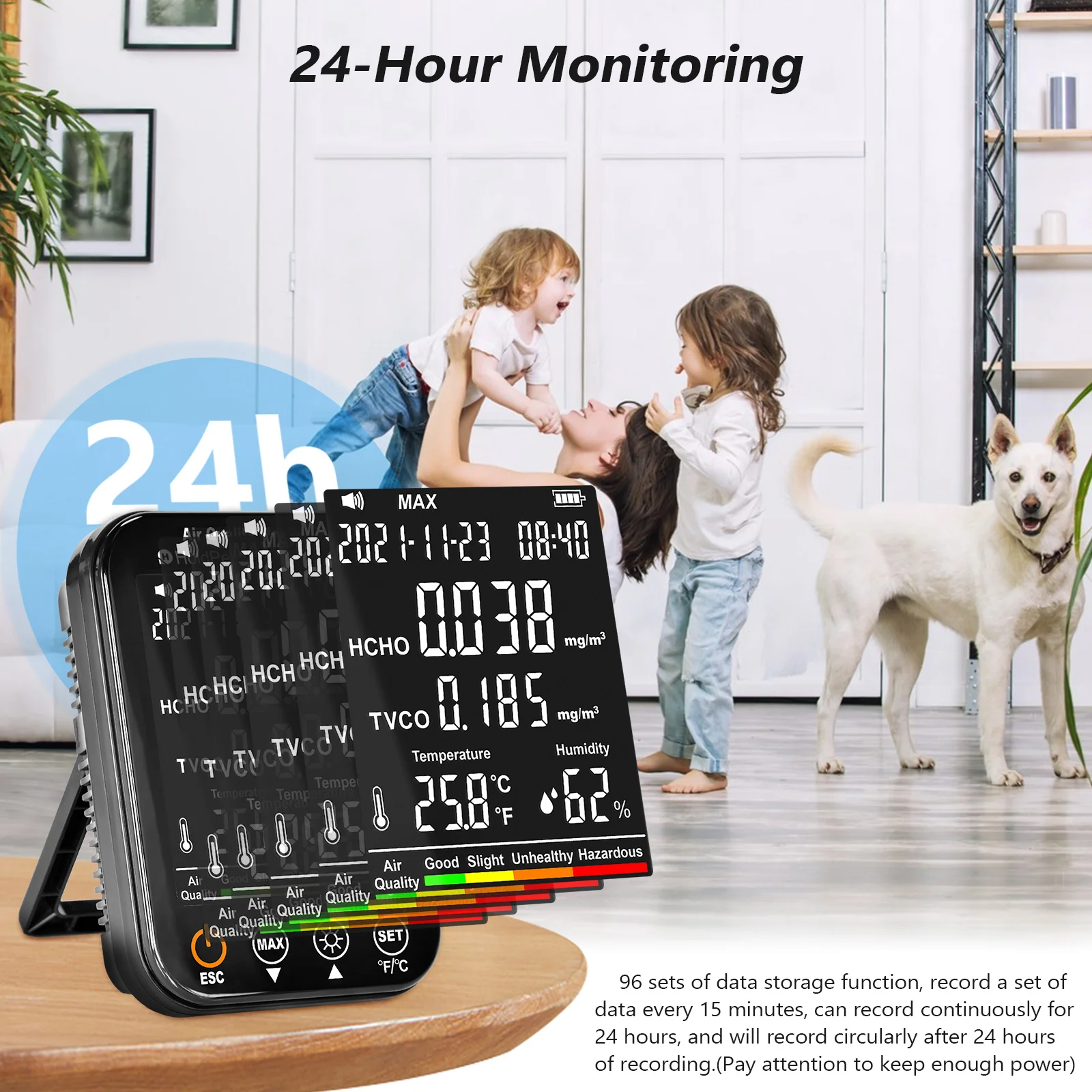 HoldPeak HP-533M HCHO TVOC Formaldehyde Detector 2000mAh Temp Humidity Tester 96 Data Storage Auto Off Indoor Blue Monitor