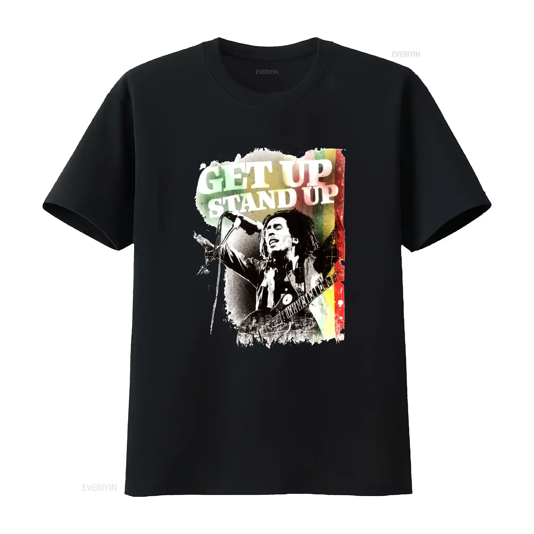

bob marley get up stand T Shirt vintage Washed Stylish Soft Stretched fashion streetwear Versatile Casual Unisex
