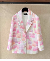 2023 Autumn Brand New Designer Women's High Quality Plaid Tweed Blazers Jackets + High-rise Straight Pants F026