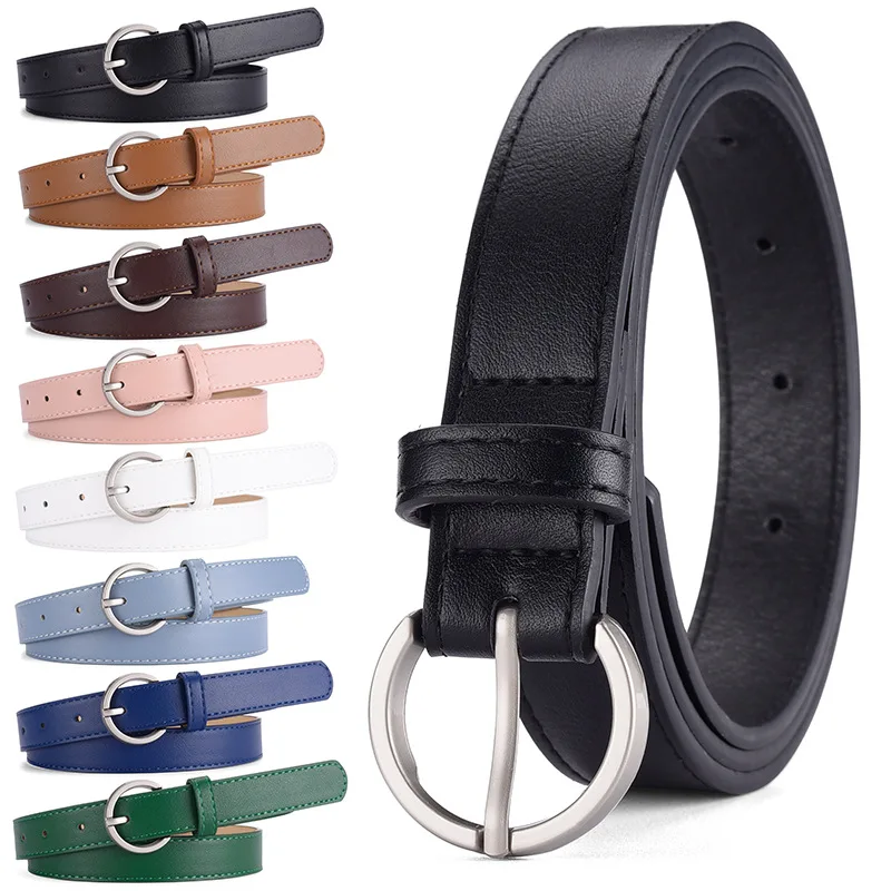 Hot Sale Round Buckle PU Leather Belt Solid Women's Belt with Needle Buckle Design Decorative Belt for Jeans Pants