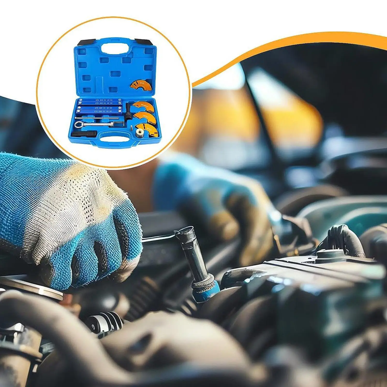 

Engine Timing Tool Set, Auto Repair Tools with Case, Hand Tool, Camshaft Adjuster Fuel Injector Removal for M276 M157