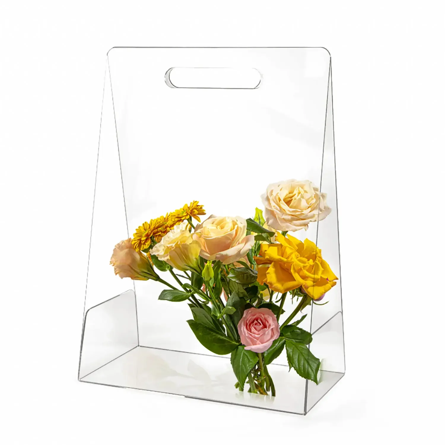 24pcs Clear Flower Bouquet Bags Handbag with Handle Elegant and Convenient Gift Wrap Handbag for Cosmetics Wedding Event Party