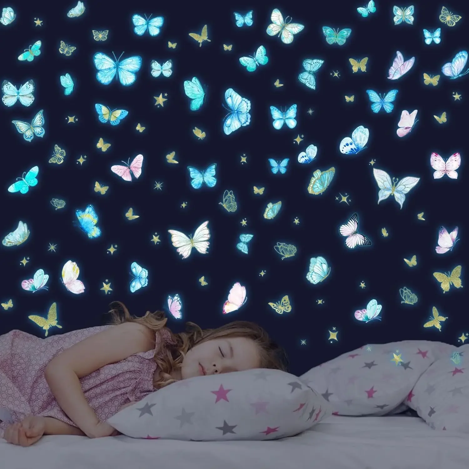 Glow in The Dark Wall Decals Luminous Butterfly Stickers Colorful Removable Self-Adhesive Decals for Girls Bedroom, Kids Nursery