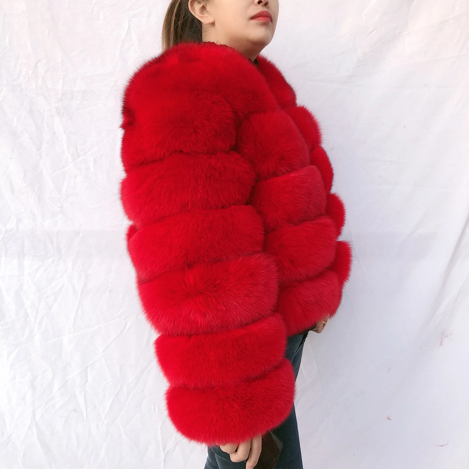 Real fox fur coat with full sleeves fluffy fur jacket for women winter fur coat warm raccoon fur jacket