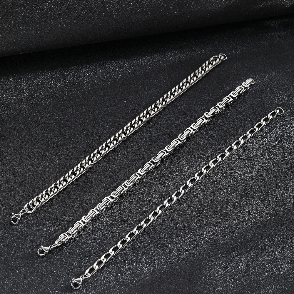 Stainless Steel New Colourfast Great Wall Pattern Bracelet Men's Hip-Hop Punk Style Cuban Chain Multi-Layer Stackable Bracelet