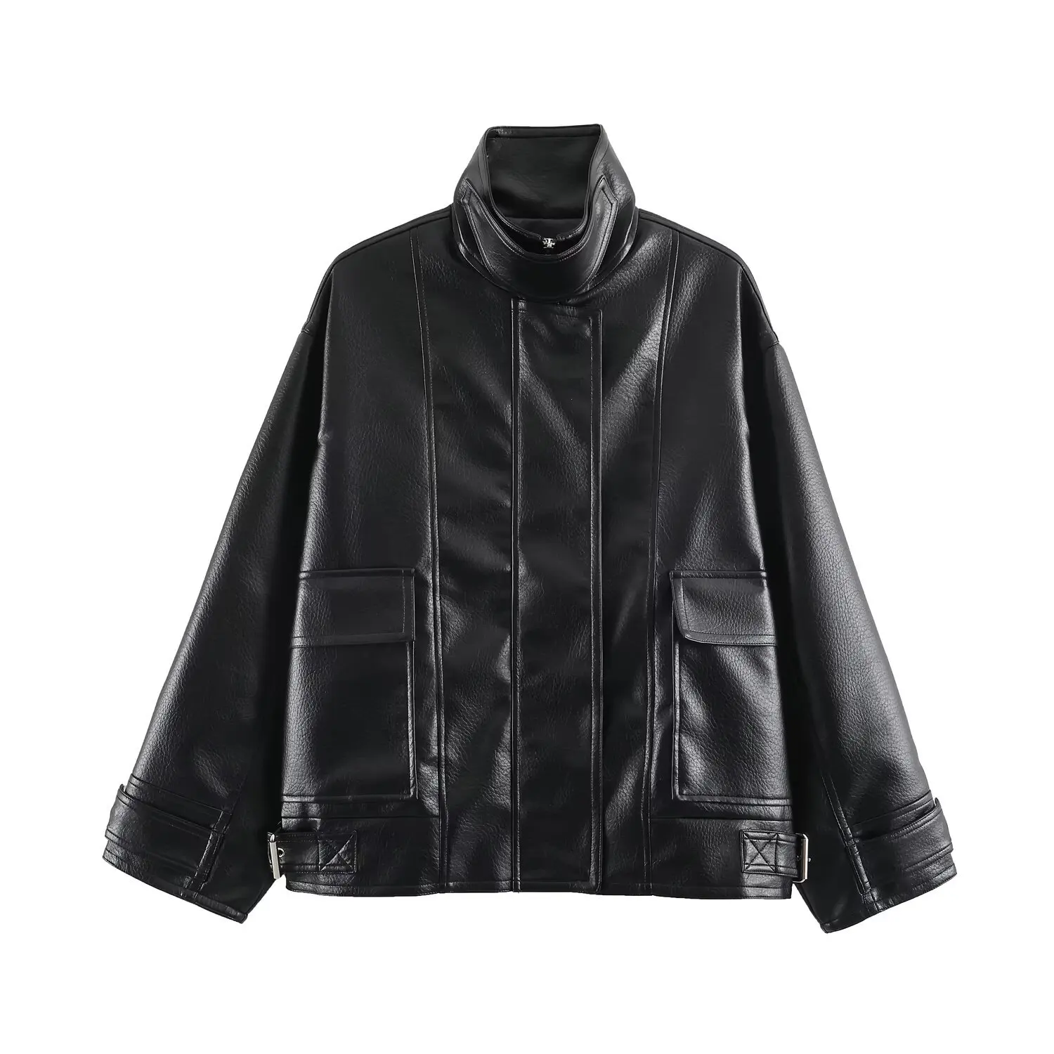 European and American 2026 new summer women's clothing, simple and fashionable long-sleeved leather effect loose jacket