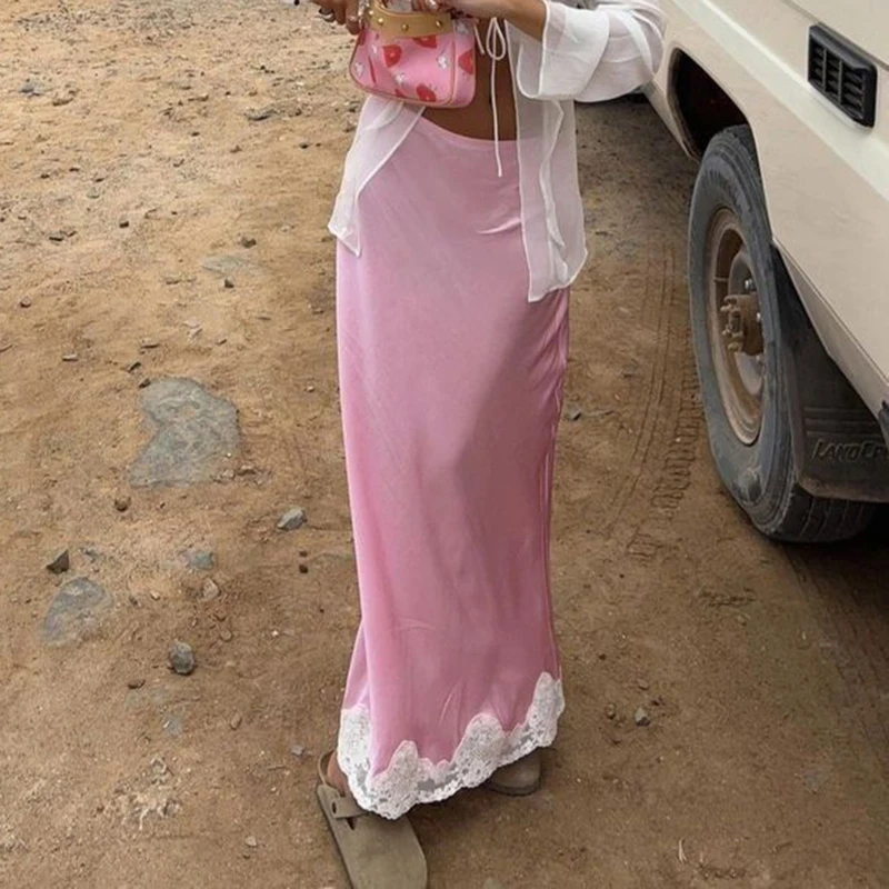 

Элегантная женская полуслип под платьем, женские струящиеся шелковистые длинные юбки, винтажная атласная юбка-миди с кружевной отделкой, клубная вечерние уличная одежда