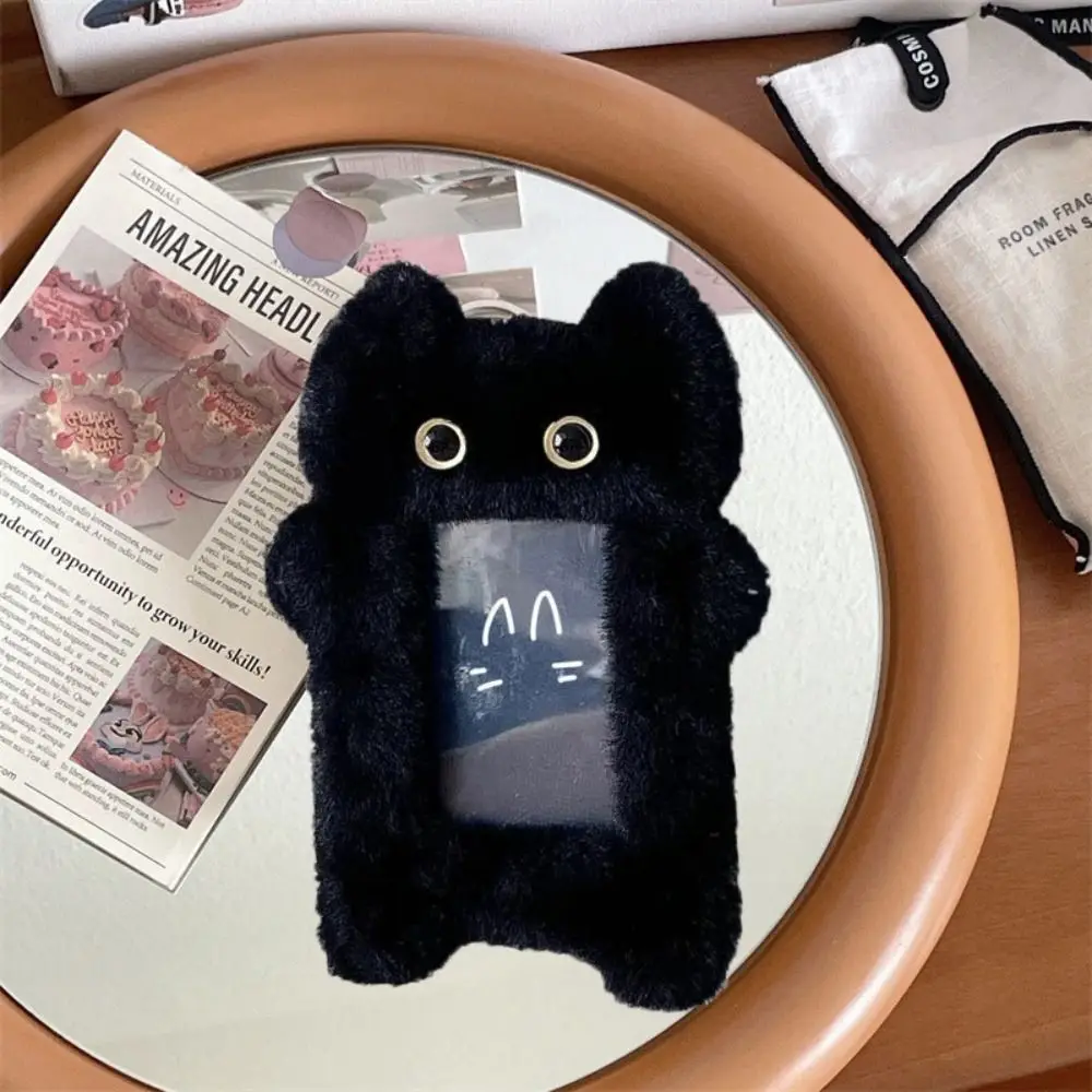 

Ins Style Cartoon Plush Card Holder Black Cat Diy Photo Protector Case 3-inch Finished Product Star Chasing Pendant Keychain